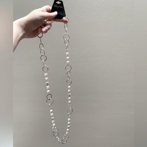 Birch Hill Silver Chain Necklace with Faux Pearls, Crystal Baubles